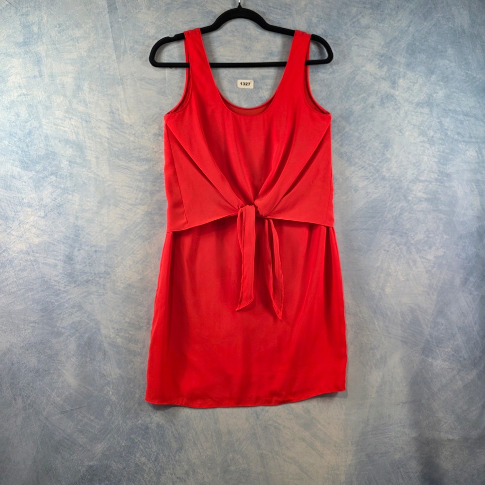 Amanda Uprichard Red Silk Front Tie Popover Mini Dress Petite P Sleeveless